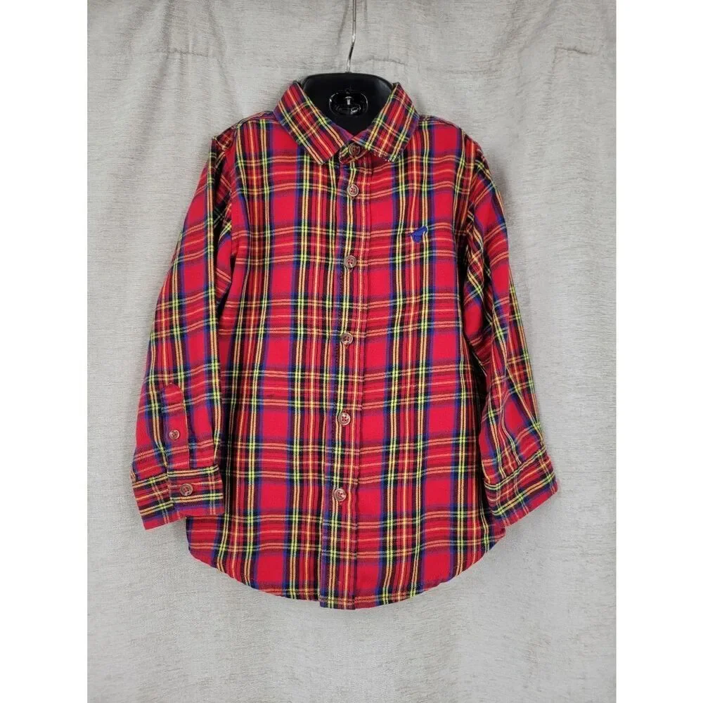 Wrangler Flannel Kids' Red Plaid Button-Up Shirt Boys Toddler Size 5T